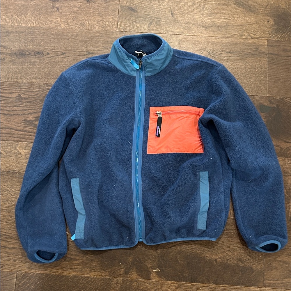 Patagonia Navy Synchilla Fleece with Orange and Purple Logo